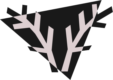 Triangular logo with two tree branches arching to the left and right.